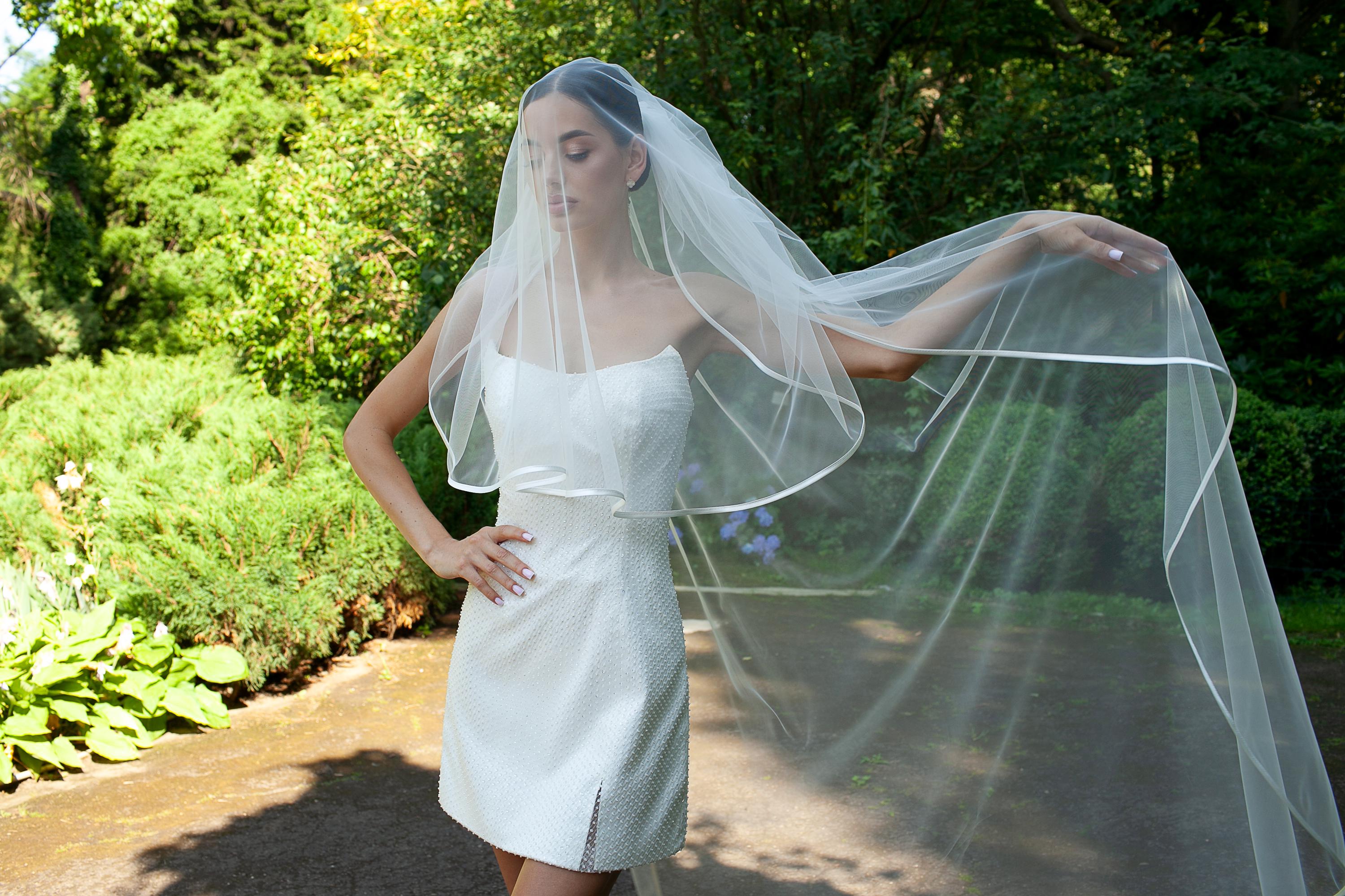 Two Tier Satin Ribbon Edge Wedding Veil in Different Sizes