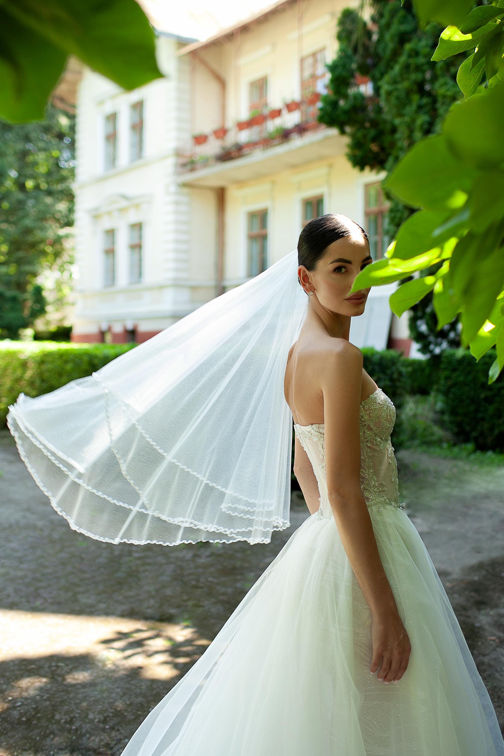 Two Tier Pearl Beaded Glitter Wedding Veil in Different Sizes