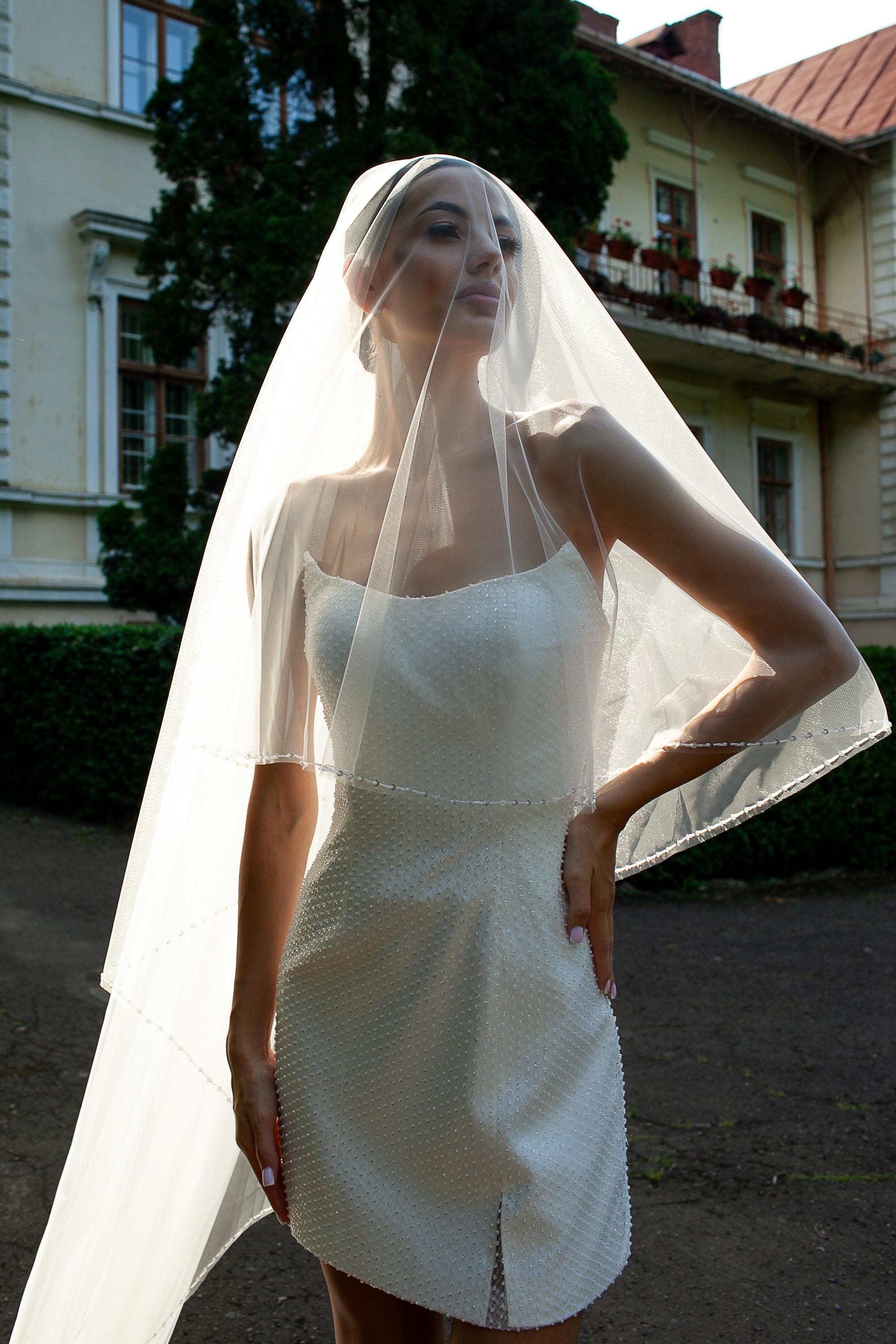 Two Tier Wedding Veil with Beaded and Sequins in Different Sizes