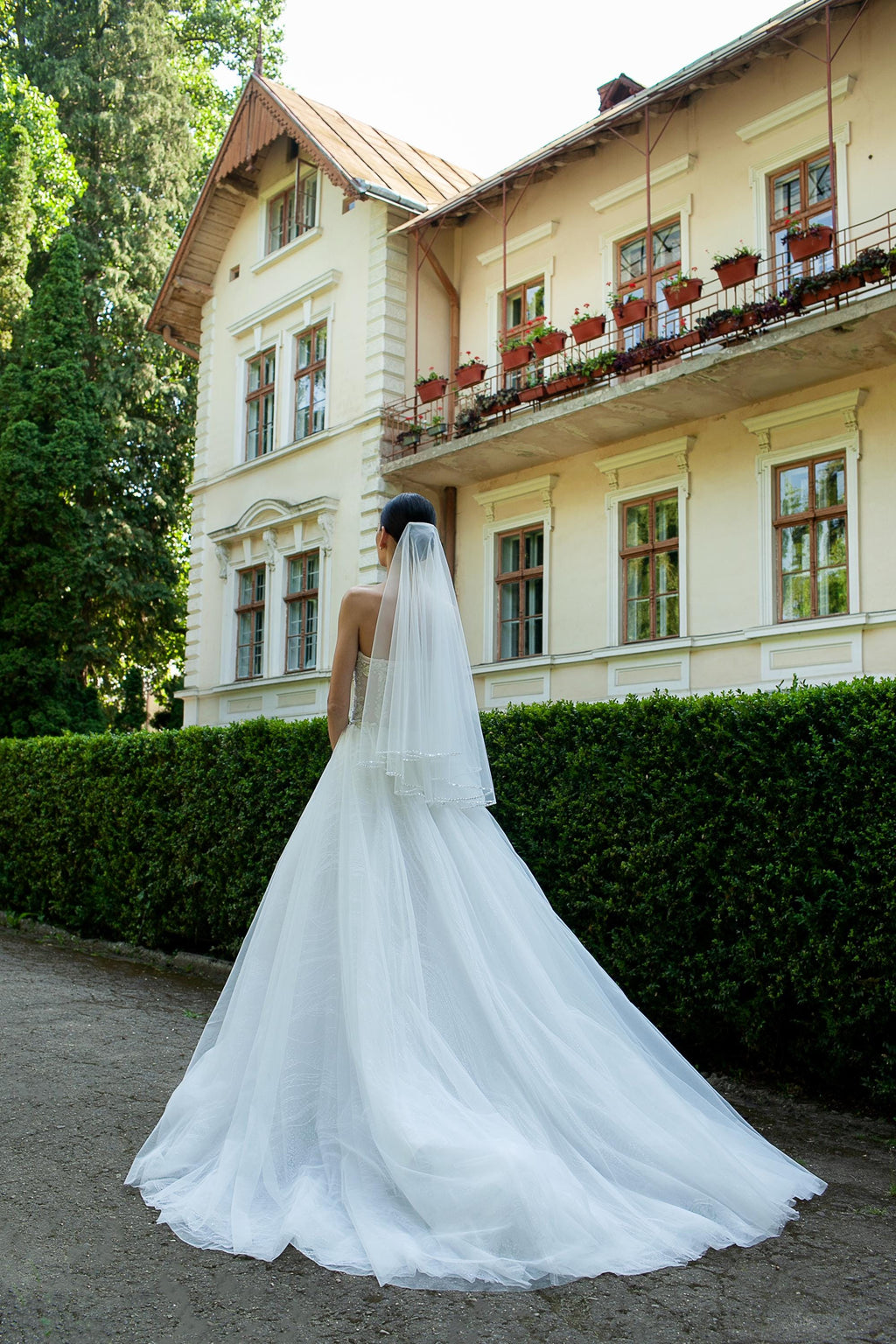 Two Tier Wedding Veil with Pearls and Sequins in Different Sizes