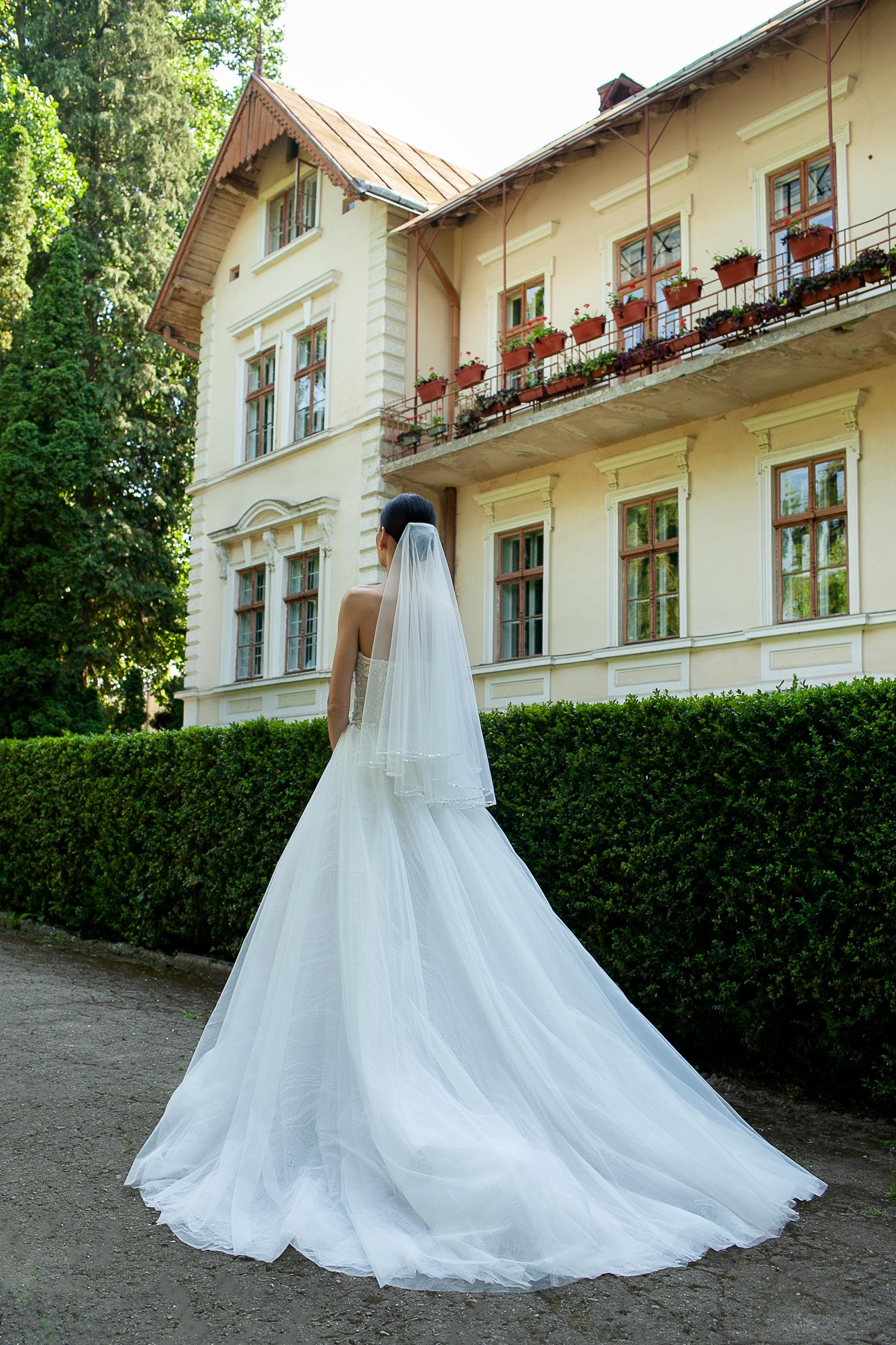 Two Tier Wedding Veil with Pearls and Sequins in Different Sizes