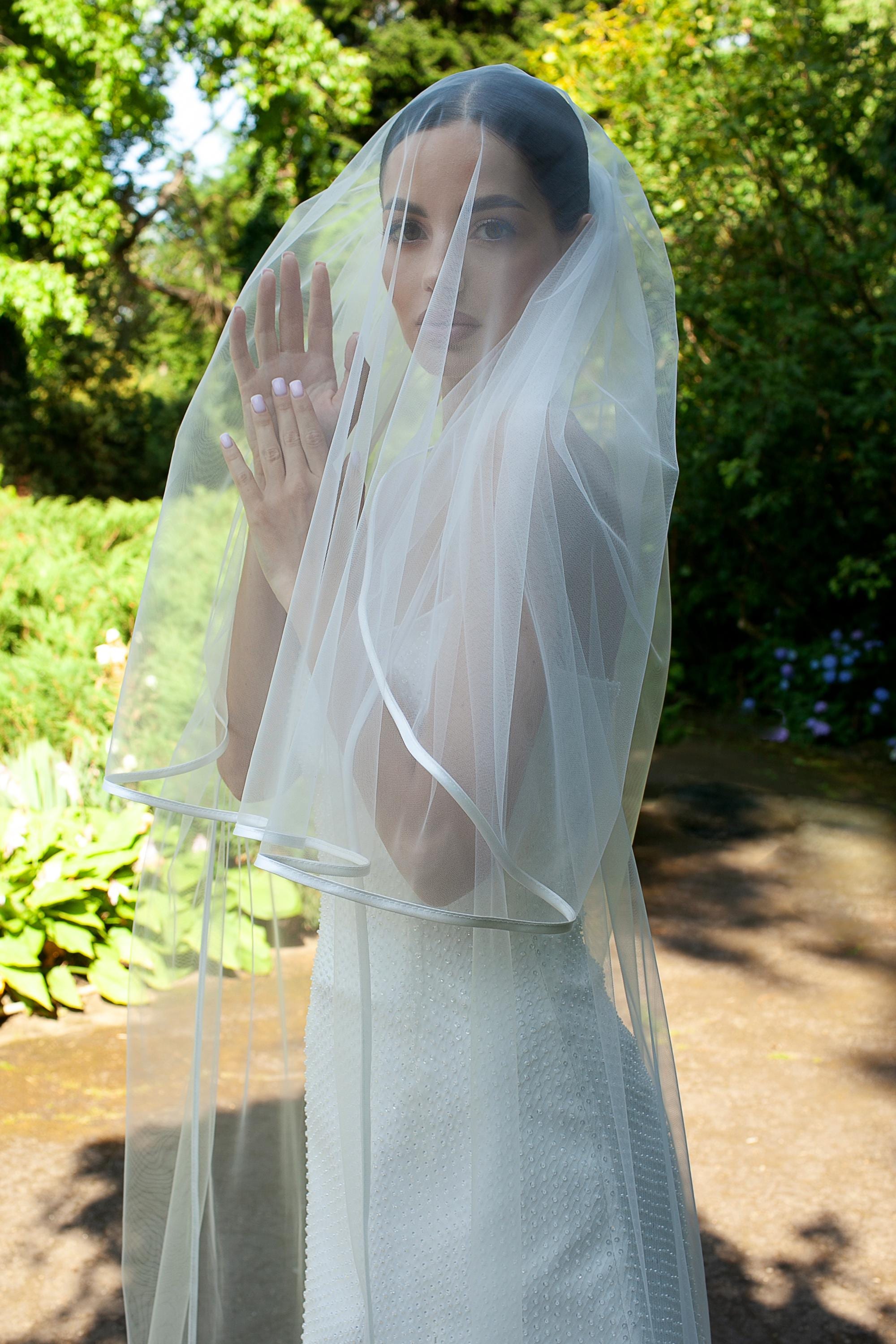 Two Tier Satin Ribbon Edge Wedding Veil in Different Sizes