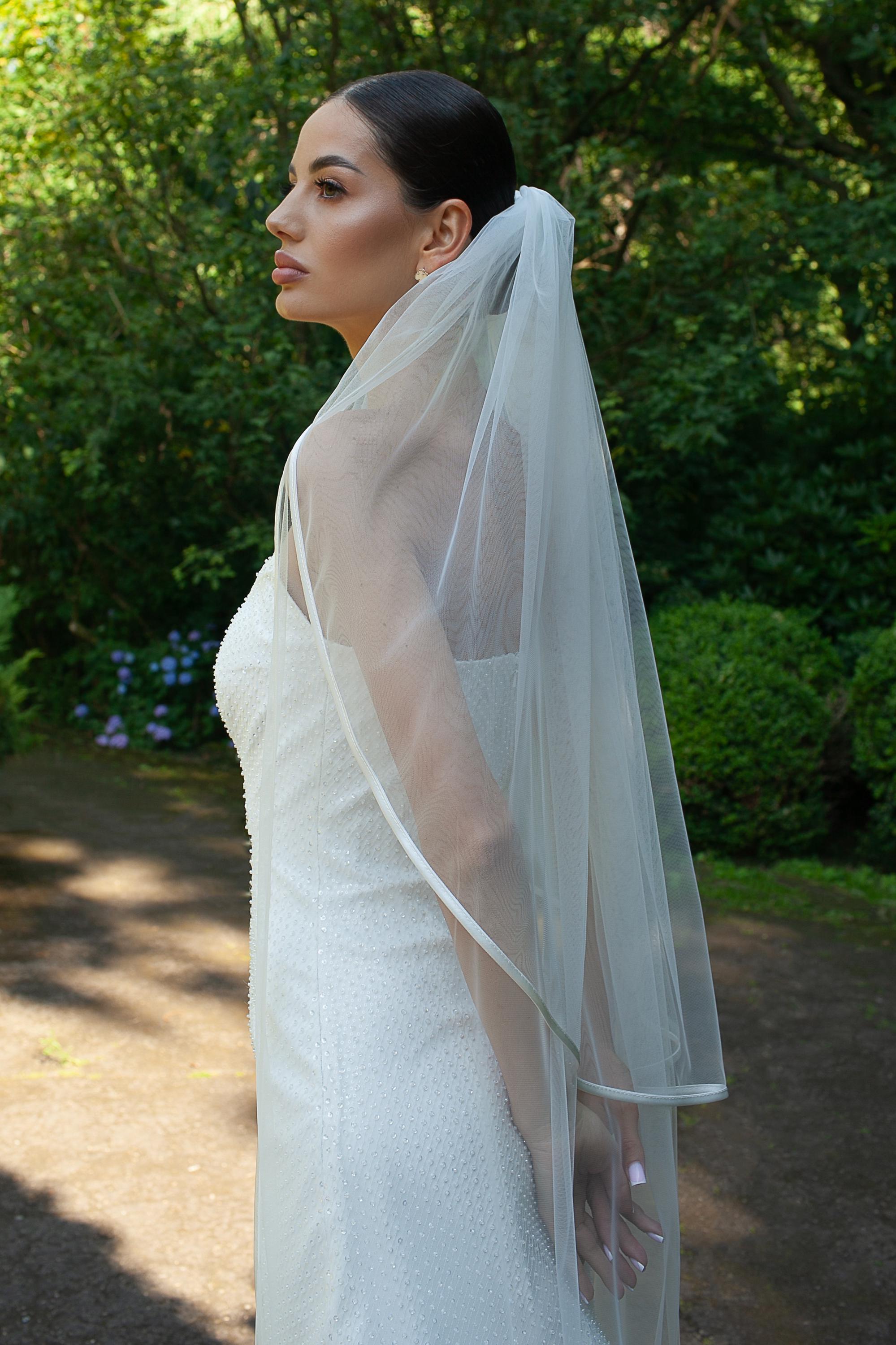 Two Tier Satin Ribbon Edge Wedding Veil in Different Sizes
