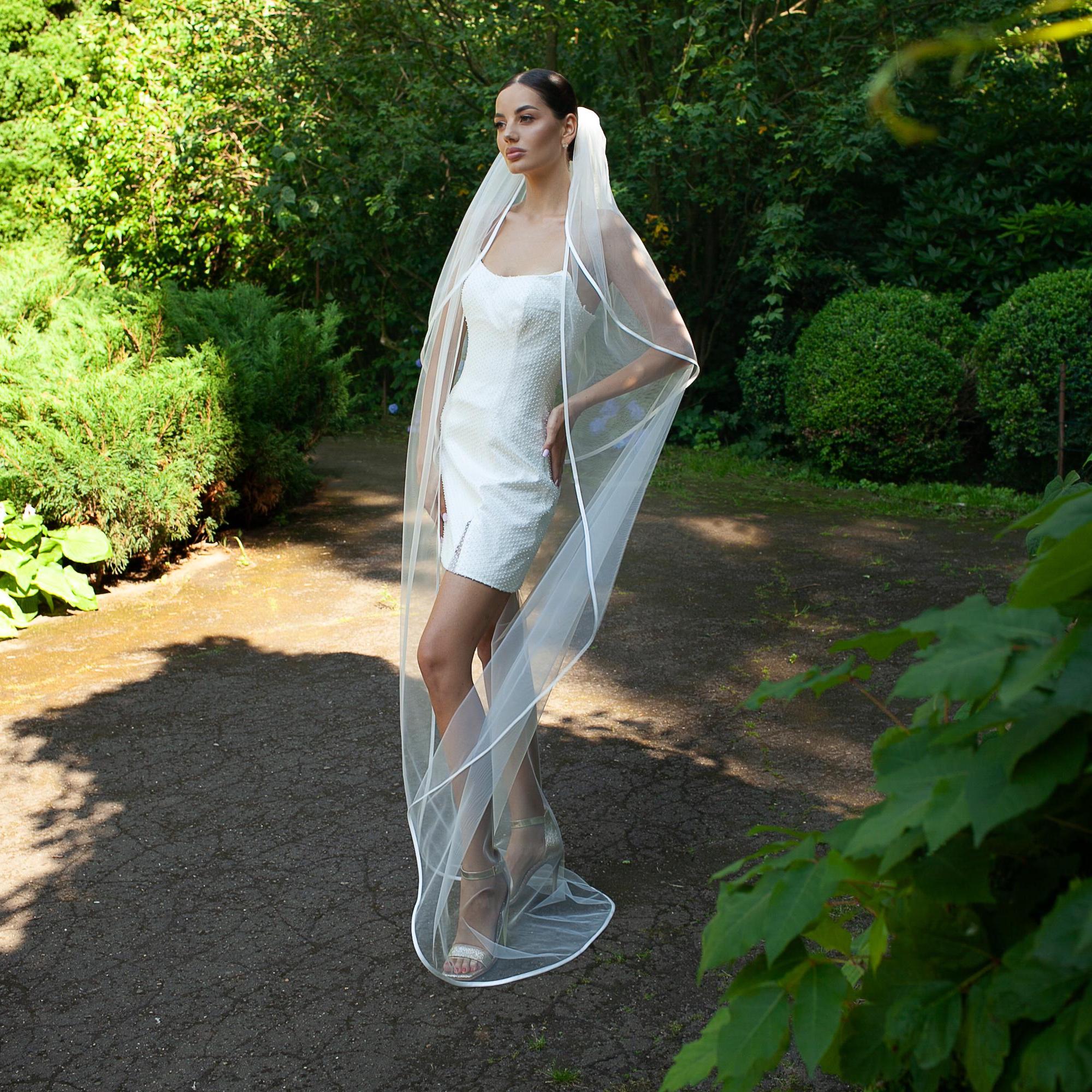 Two Tier Satin Ribbon Edge Wedding Veil in Different Sizes