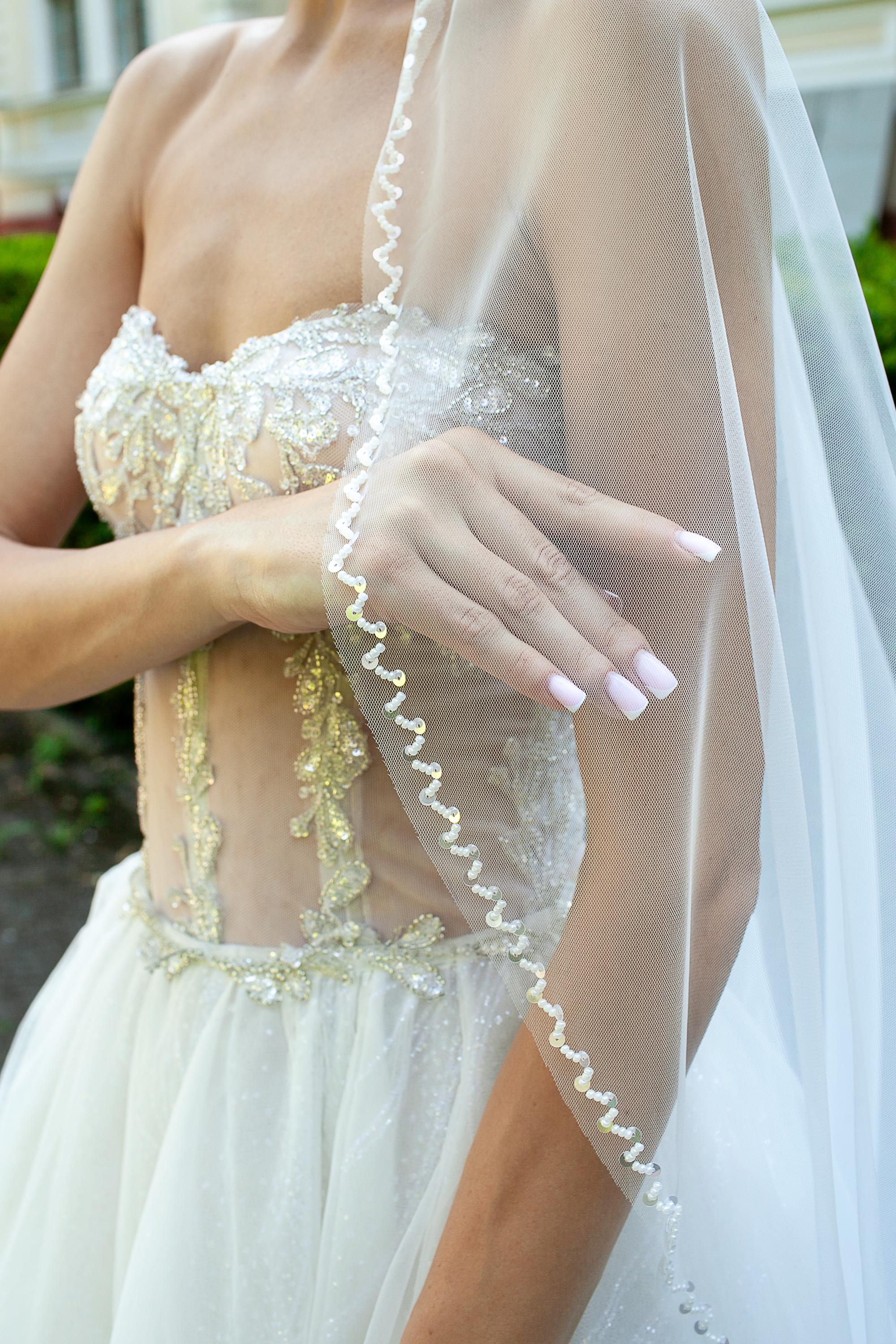 Wedding Veil Embroidered with Beads and Sequins