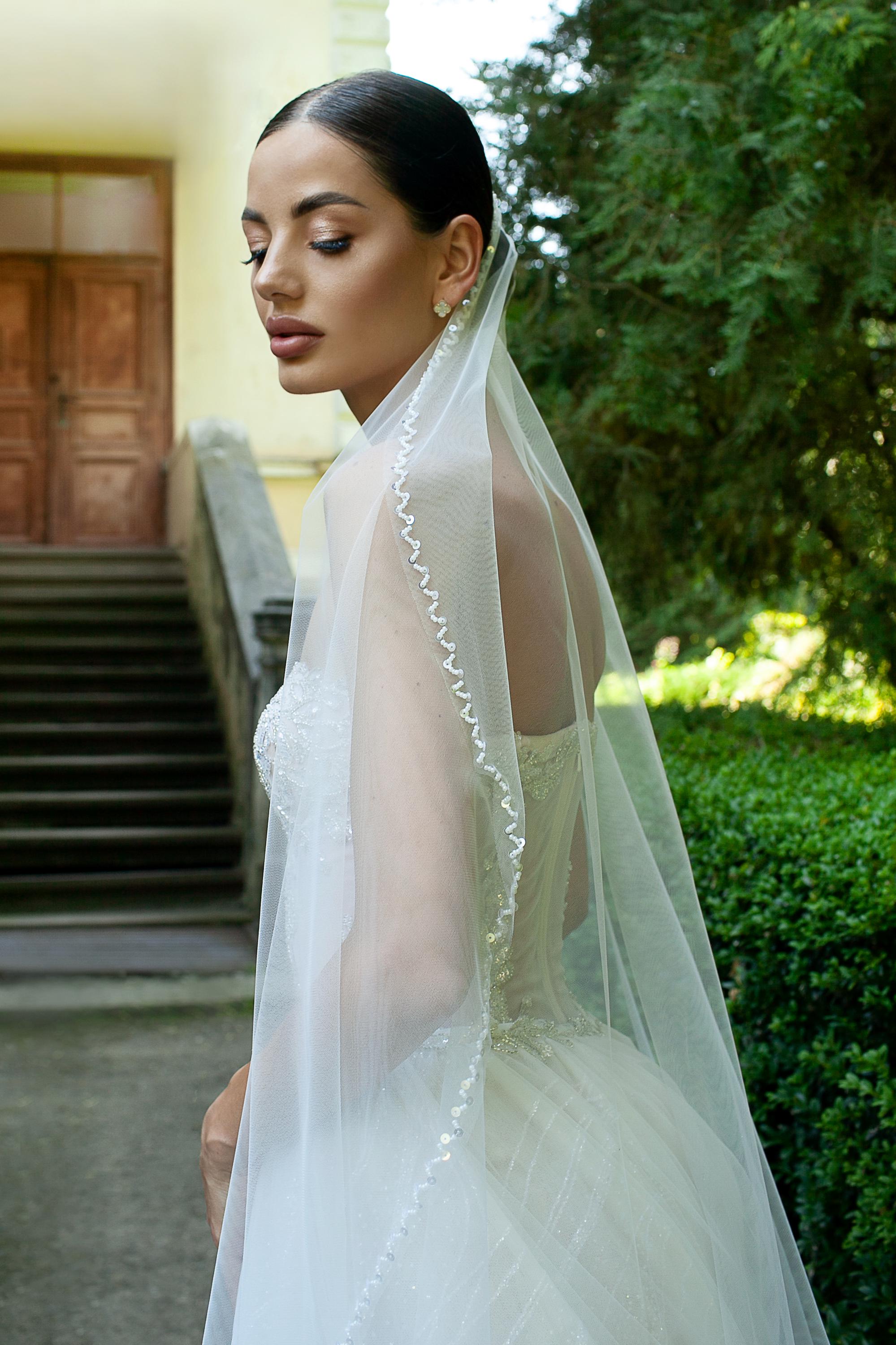 Wedding Veil Embroidered with Beads and Sequins