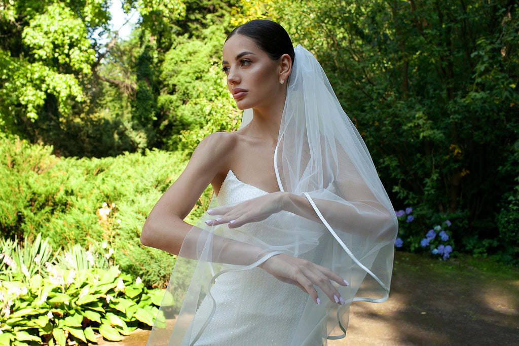 Two Tier Satin Ribbon Edge Wedding Veil in Different Sizes