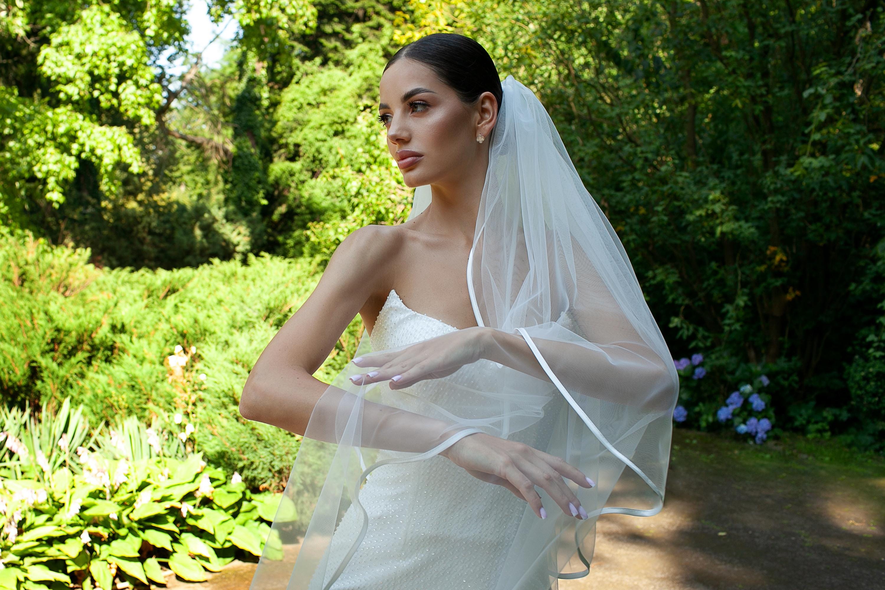 Two Tier Satin Ribbon Edge Wedding Veil in Different Sizes